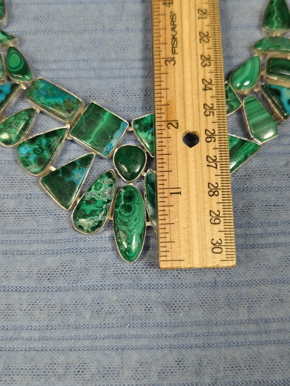 Malachite And Chrysocola Large Natural Stone Statement Necklace - Picture 11 of 12